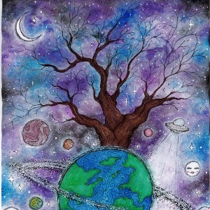 Ella McKelvey, Air Academy High School, an earth day poster, a planet earth on the group, sprouting a tree